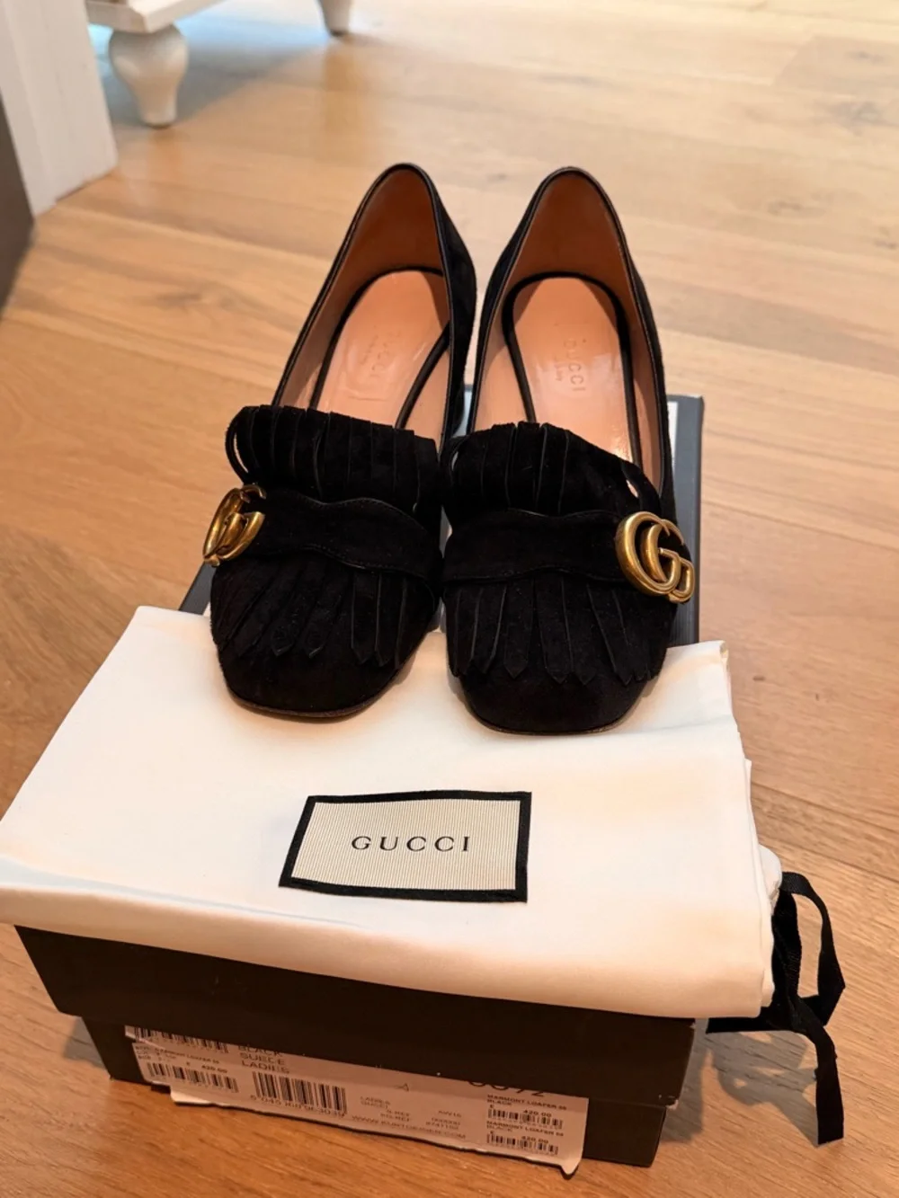 GUCCI Black Suede Marmont Mid-Heel Loafers Size 6.5/37 - Picture 3 of 7